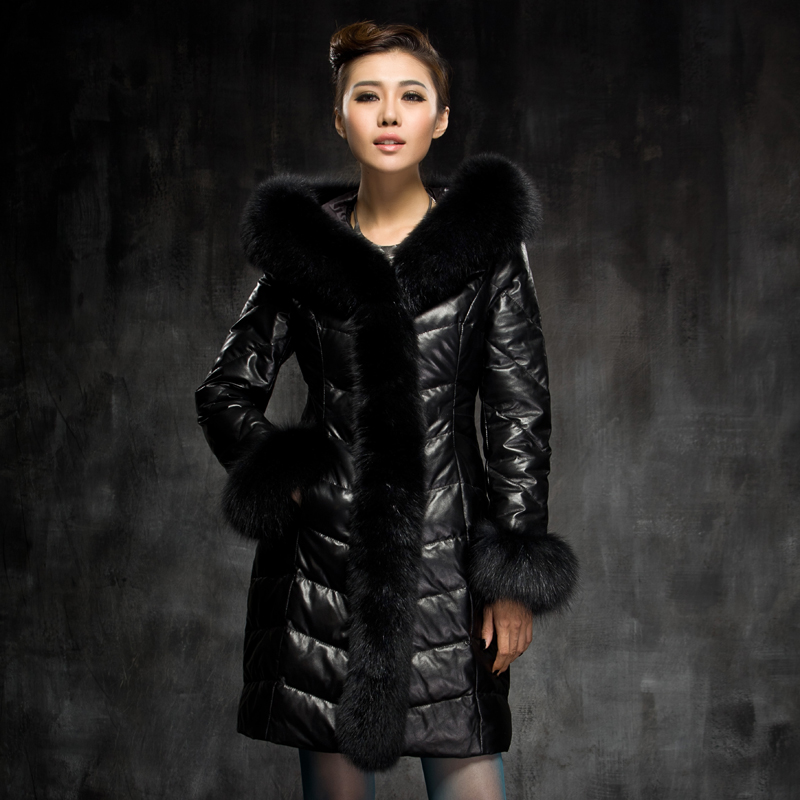 Lafon 2012 genuine leather down coat sheepskin fox fur genuine leather clothing female long design