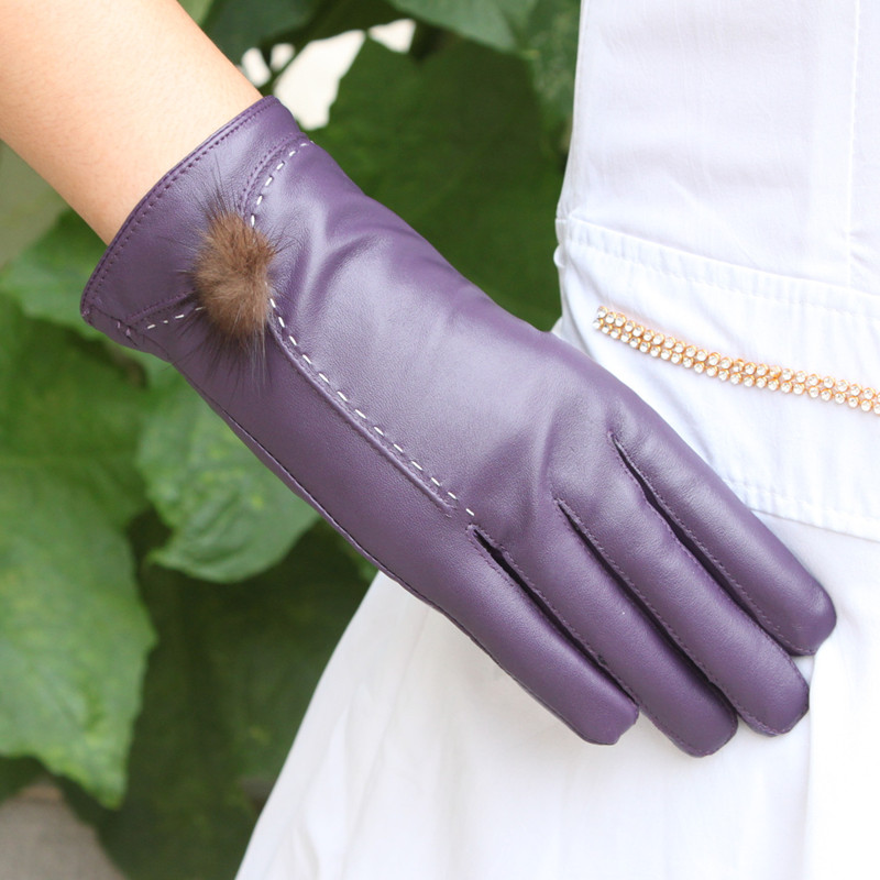 Lambdoid ball genuine leather gloves female genuine leather sheepskin gloves leather gloves thermal black red
