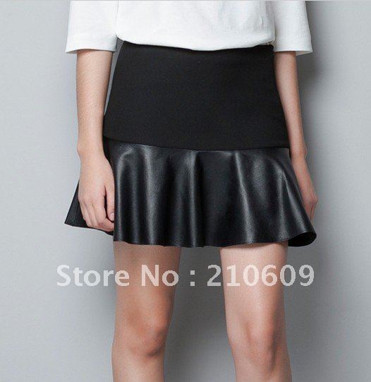 Laminated mini leather short itself autumn winter skirt