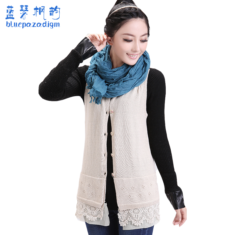 Lancer 2012 autumn female all-match medium-long vest patchwork chiffon sweater