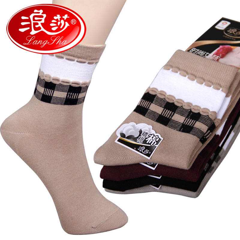 LANGSHA female socks women's 100% cotton sock short design thin cotton socks large