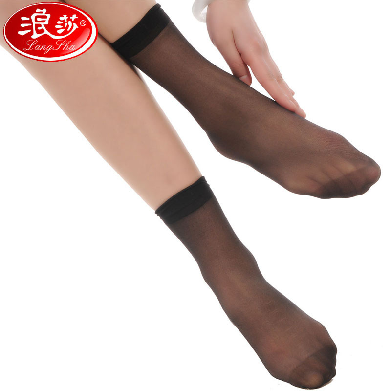 LANGSHA stockings short stockings women's transparent ultra-thin black stockings Core-spun Yarn short socks sand spring and