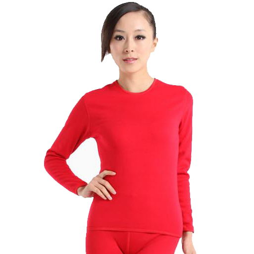LANGSHA thickening plus velvet cotton comfortable women's fashion o-neck solid color thermal underwear set