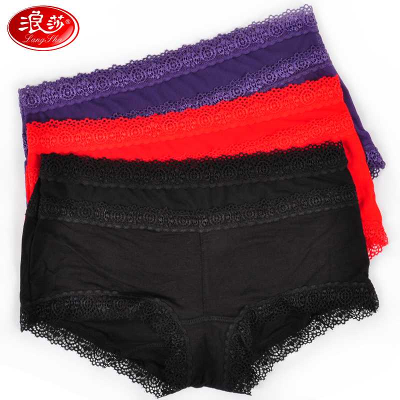 LANGSHA women's net colored high waist trunk sexy lace female panties soft and comfortable
