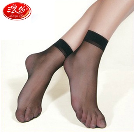 LANGSHA women's stockings sand transparent crystal silk ultra-thin staple fiber socks 2 double