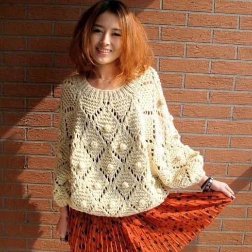 Lantern sleeve plaid all-match pullover sweater 11584 free shipping