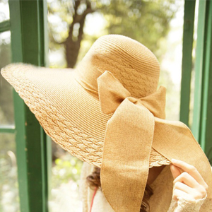 Large brim hat bow ribbon women's large brim strawhat summer sunbonnet beach cap sun hat
