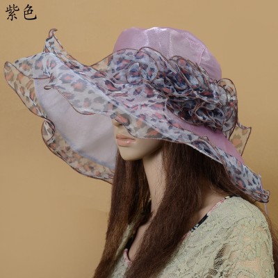 Large brim hat leopard print patchwork women's big along the cap flower sunbonnet anti-uv shopping sun hat