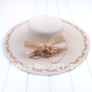 Large brim hat straw braid sunbonnet travel hat bow dome strawhat big along the cap summer