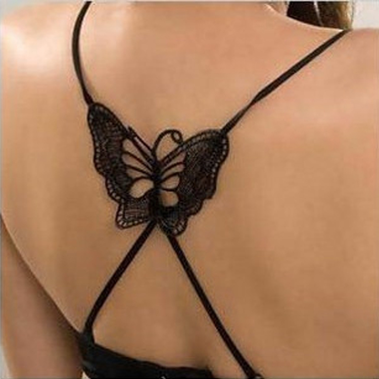 Large butterfly shoulder strap behind the cross butterfly underwear shoulder strap