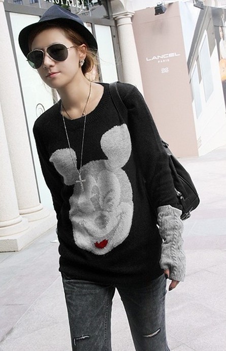 Large computer jacquard MICKEY sweater 20145 black free shipping