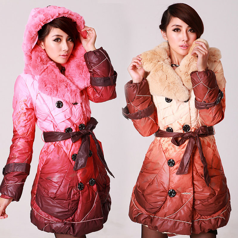 Large down coat suit rabbit fur three-color slim Women down coat fashion paragraph