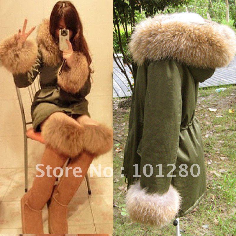 Large raccoon fur lamb's cotton liner thickening wadded jacket female outerwear