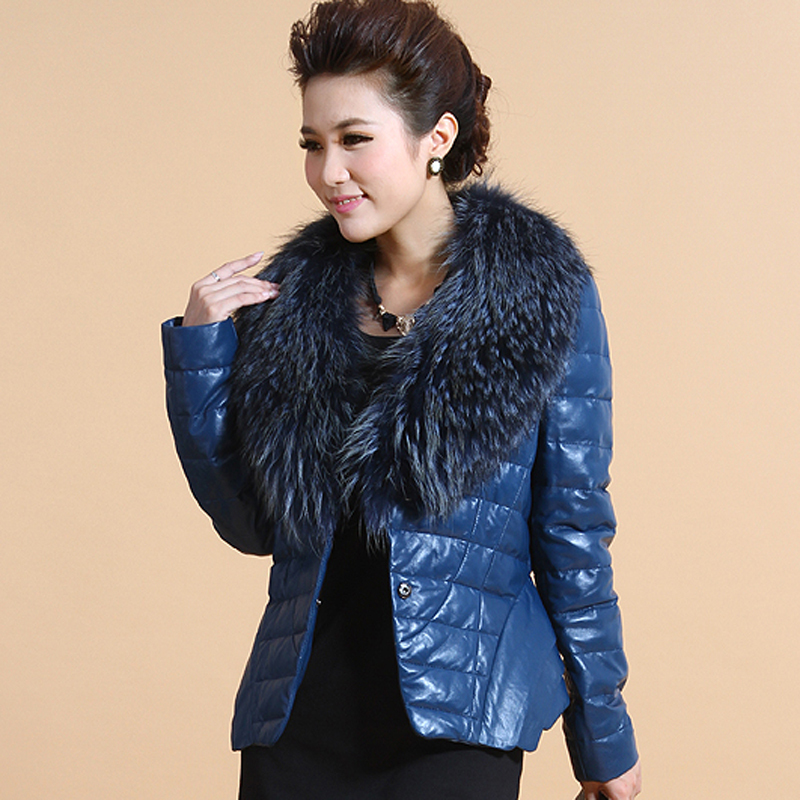 Large raccoon fur sheepskin short design slim down women's genuine leather clothing free shipping dropshipping