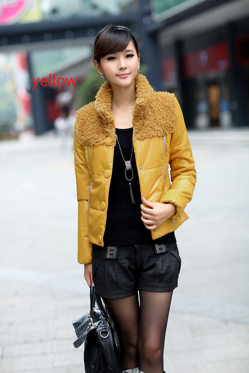 Large size womens 2012 new Korean female cotton wool fur collar short Slim small cotton-padded jacket