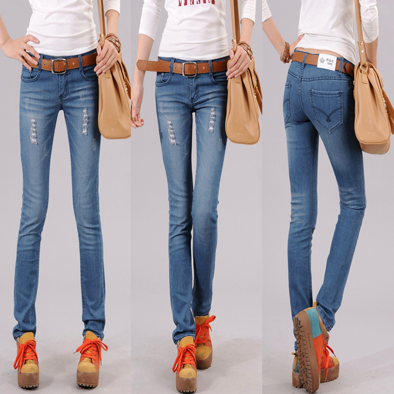 Last 100pcs! Free shipping Slim elastic hole street style pencil pants skinny pants new fashion women jeans female trousers 2013
