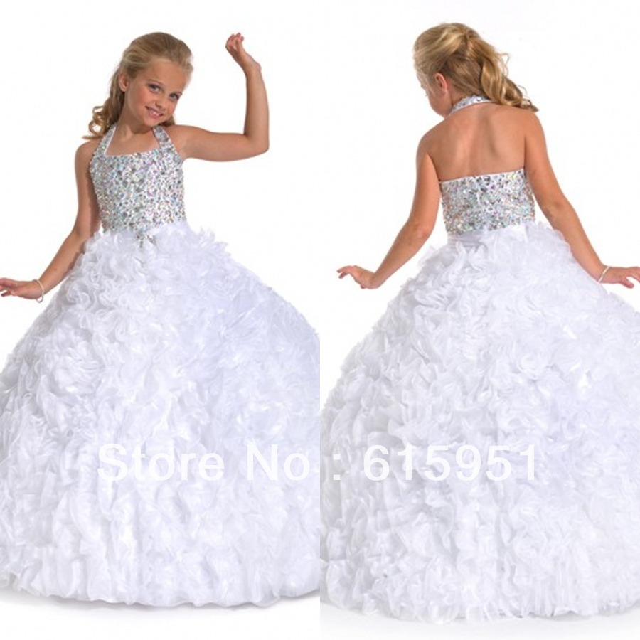 Latest design rhinestone beaded shirt pleated ball gown white organza little girl pageant dress flower girl dresses JY028