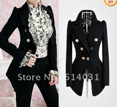 Latest free shipping New Womens OL Temperament Slim Double-breasted Jacket Formal Suit Long Coat #10095