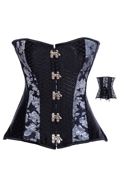 LATEST HOT! steel boned corsets Floral black Corsets 4501 Stripe overbusts &  brand sexy Bustiers& CORSETS