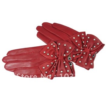 Latest Red Lady's Elegant Leather GLOVES winter gloves Free Shipping