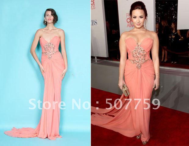Latest Singer Demi Lovato 2012 Beaded Sweetheart Chiffon Celebrity Dresses Peoples Choice Awards
