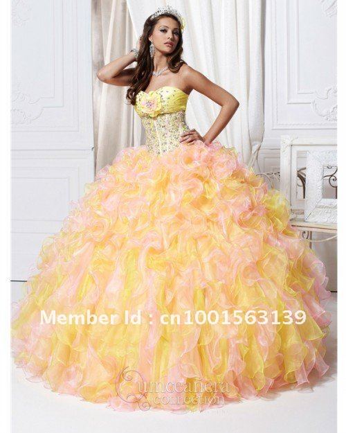 Latest  strapless  ball gown organza  handmade beading and flower  fashion beautiful Quinceanera Dresses