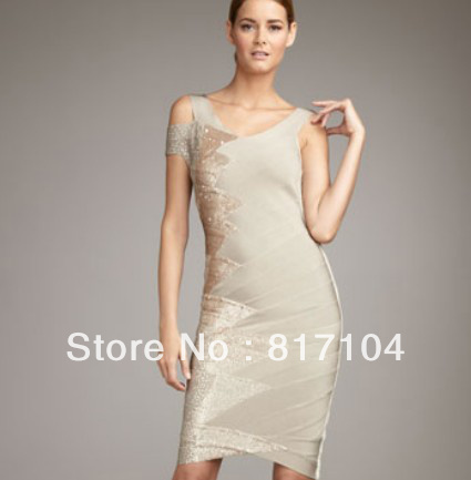 Latest style women's gray short sleeve stator nice HL bandage luxury cocktail party evening sheath dresses