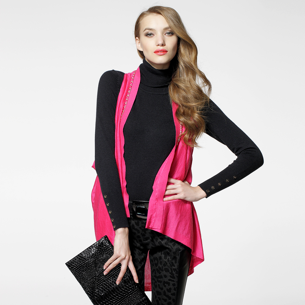 Lavu 2012 autumn red orange open front metal female knitted sweater cape lbwe044
