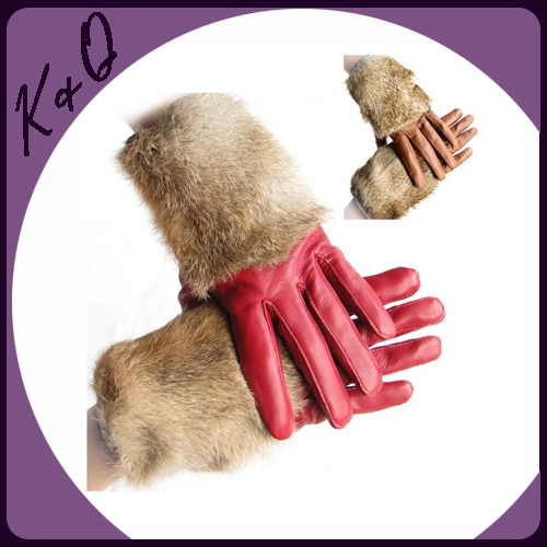 LDAREUNO women's thermal genuine leather gloves autumn and winter fleece lined rex rabbit fur female sheepskin gloves size L, XL