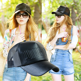 Leather black embossing word mesh cap baseball cap sunbonnet cap in summer