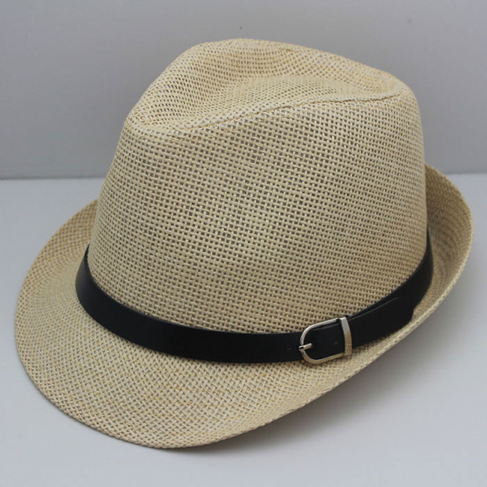 Leather british style strawhat fedoras female summer sunbonnet sun hat male hat
