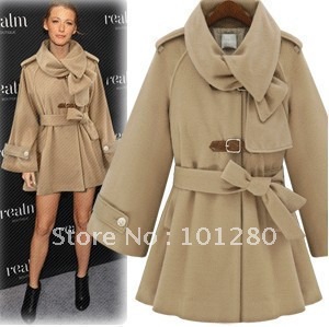 Leather buckle on cloak with a hood skirt belt prettifier cashmere overcoat outerwear