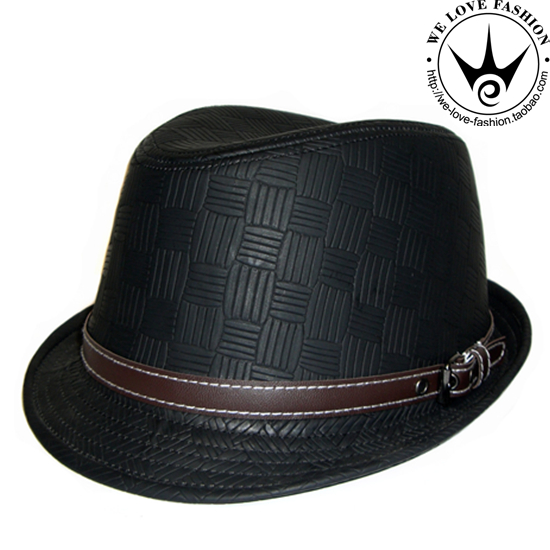 Leather buckle on PU hat male women's hat jazz hat