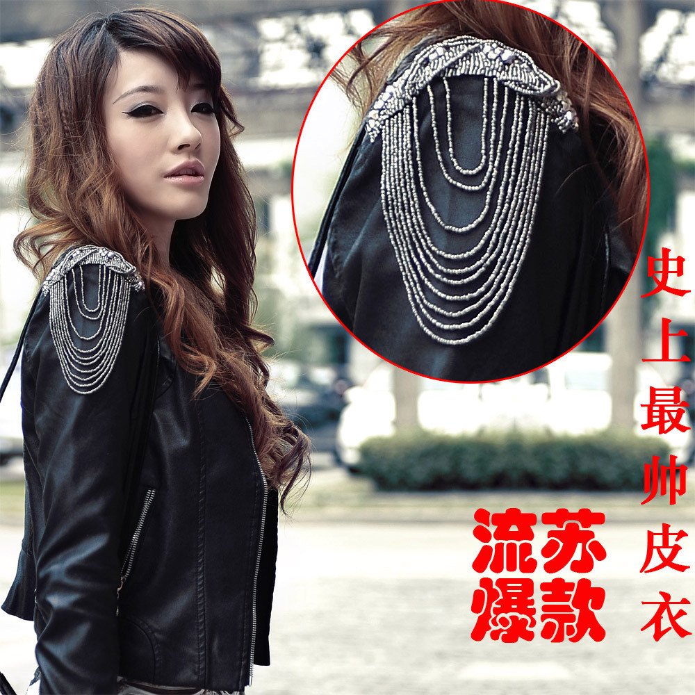 Leather clothing 2012 autumn outerwear fashion motorcycle tassel short design slim PU small leather clothing women's jacket