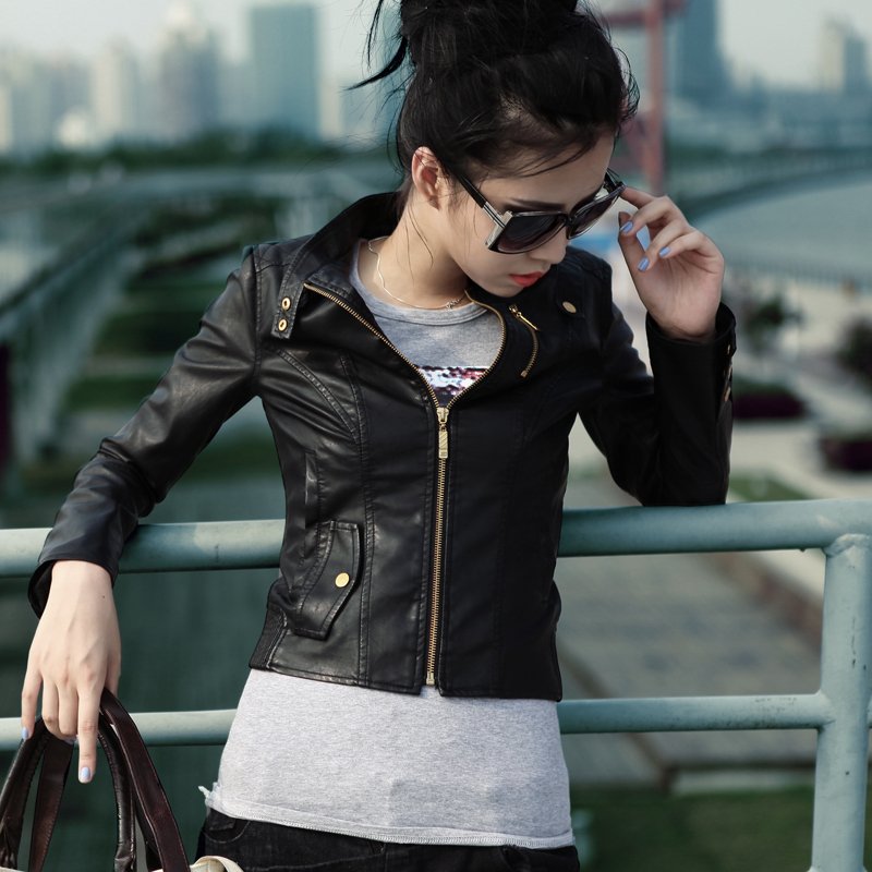 Leather clothing 2012 autumn outerwear motorcycle jacket short design female leather clothing coat 1g1158e