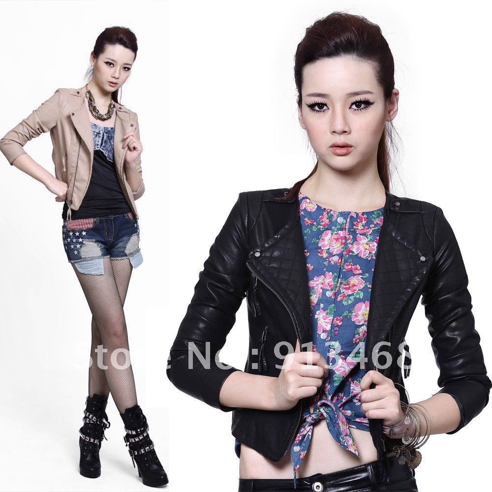 Leather clothing 2012 autumn outerwear slim waist motorcycle slim small leather clothing women outerwear 1122