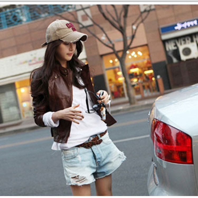 Leather clothing 2012 autumn stand collar motorcycle short design slim PU women's jacket short jacket