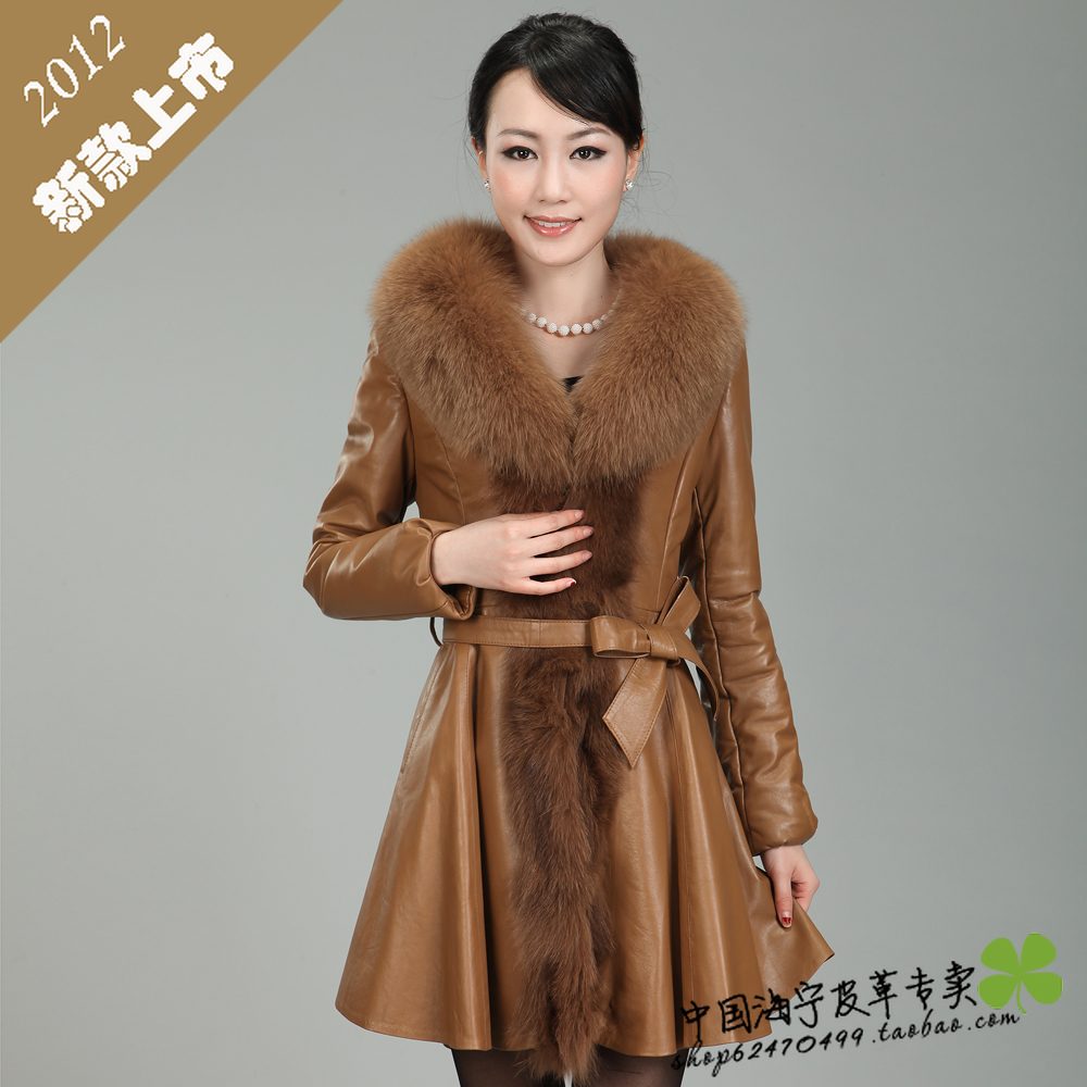 Leather clothing 2012 fox fur belt sheepskin genuine leather clothing female medium-long b01