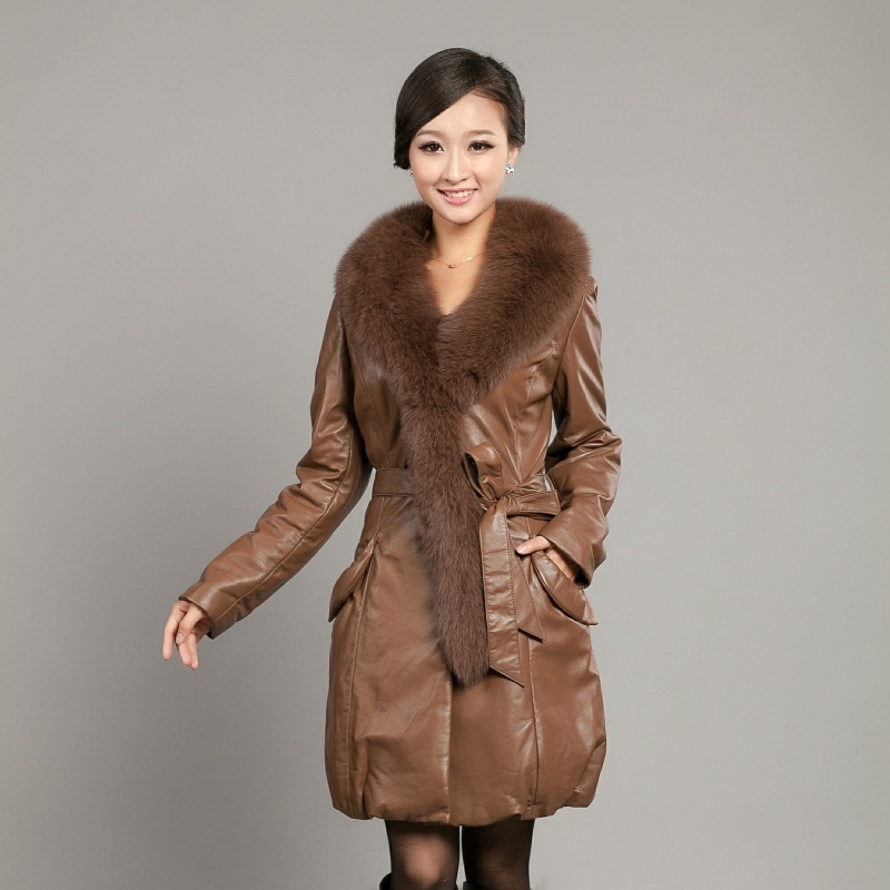 Leather clothing 2012 fox fur sheepskin medium-long plus cotton genuine leather clothing female genuine leather