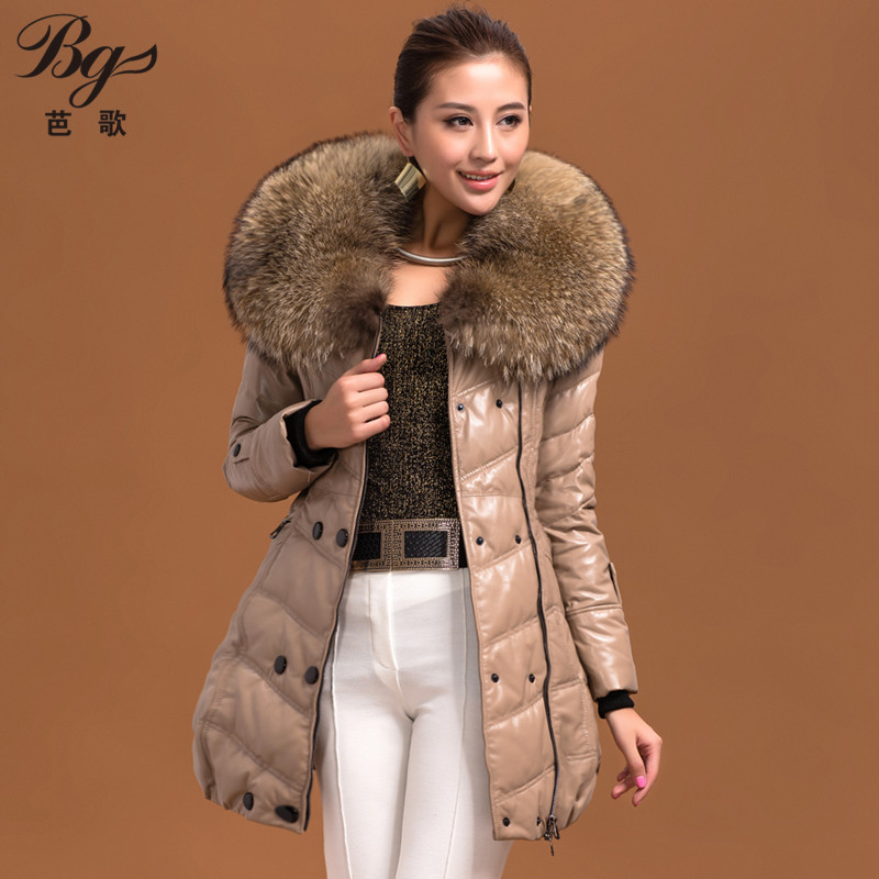 Leather clothing 2012 large fur collar sheepskin genuine leather down coat female  medium-long