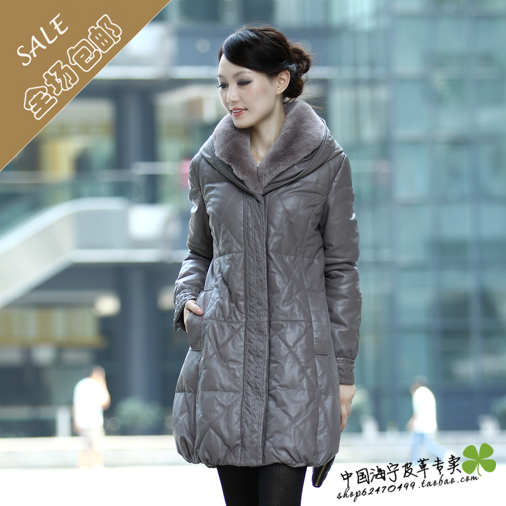 Leather clothing 2012 medium-long fur collar slim leather down coat female genuine leather clothing 3013