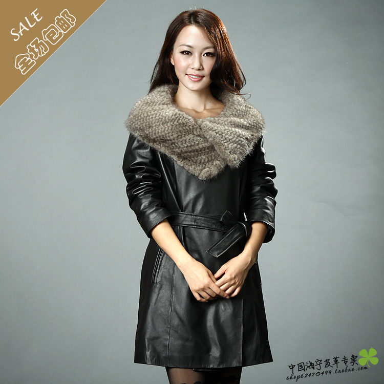 Leather clothing 2012 mink knitted sheepskin plus cotton genuine leather clothing medium-long female 3016