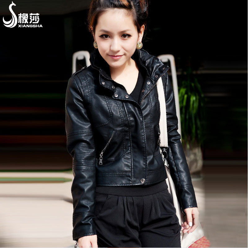 Leather clothing 2012 PU street clothing all-match short design water washed leather clothing 0708