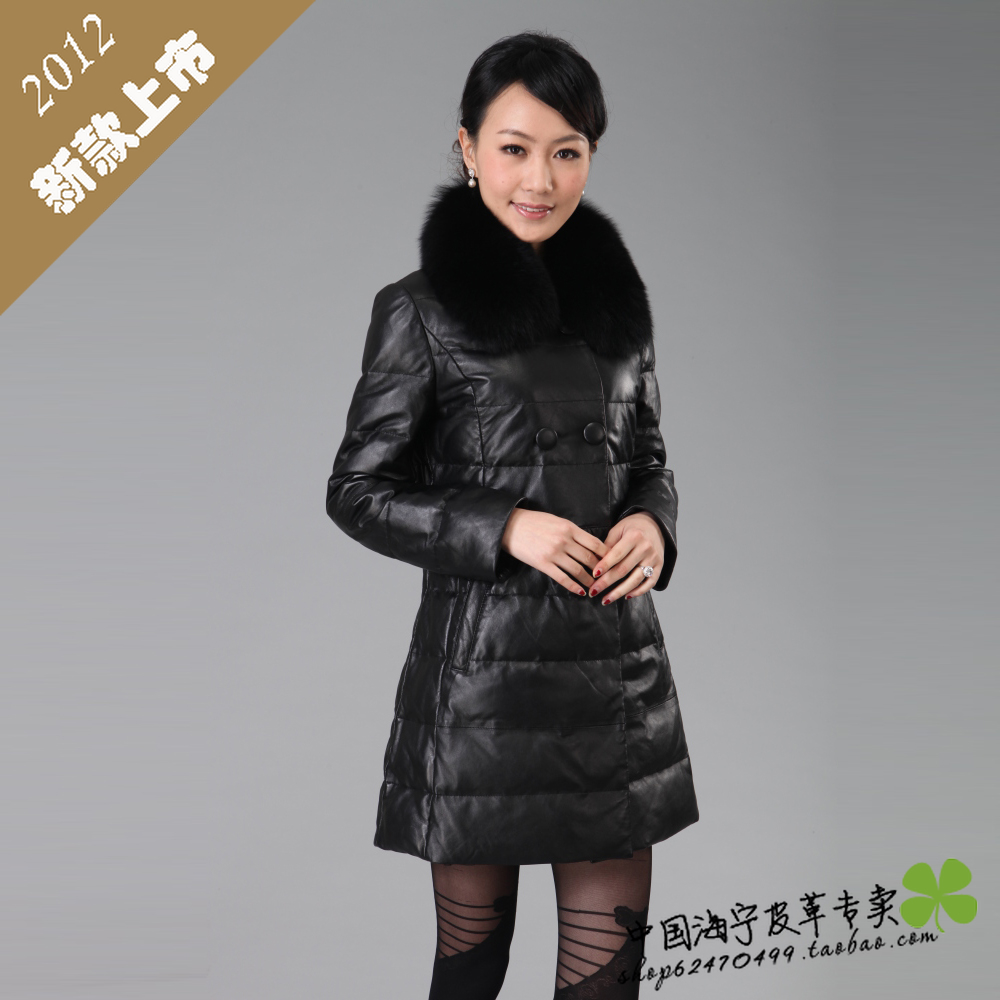 Leather clothing 2012 sheepskin genuine leather down coat leather clothing female medium-long fur collar leather coat