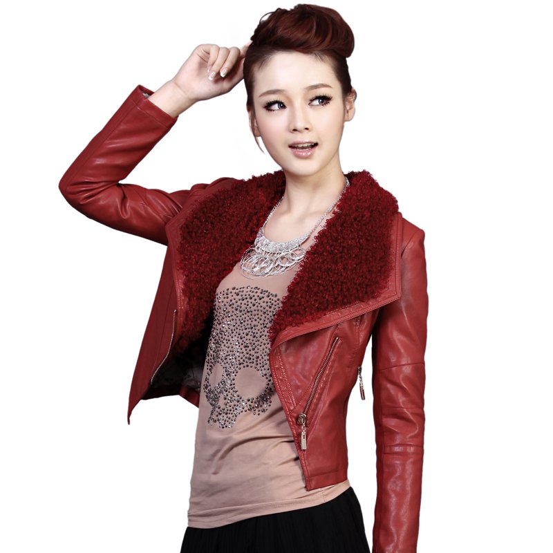 Leather clothing 2012 spring fur collar slim short design leather clothing women's leather wadded jacket outerwear 1325