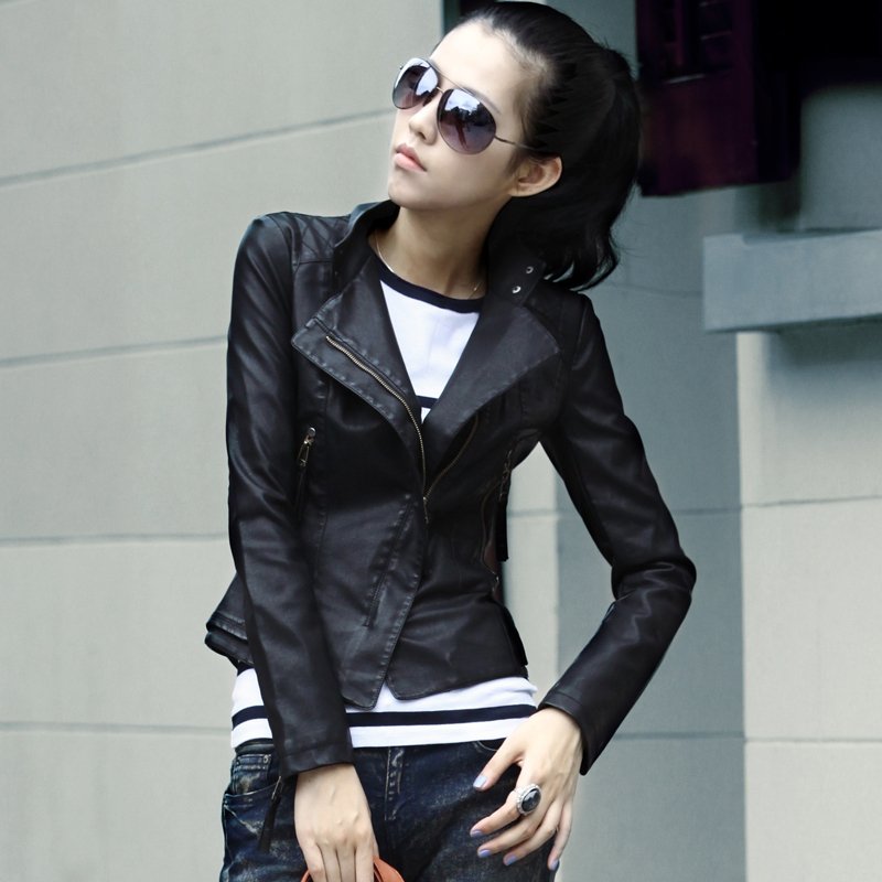 Leather clothing 2013 autumn outerwear motorcycle turn-down collar short design slim  leather clothing female jacket 1133