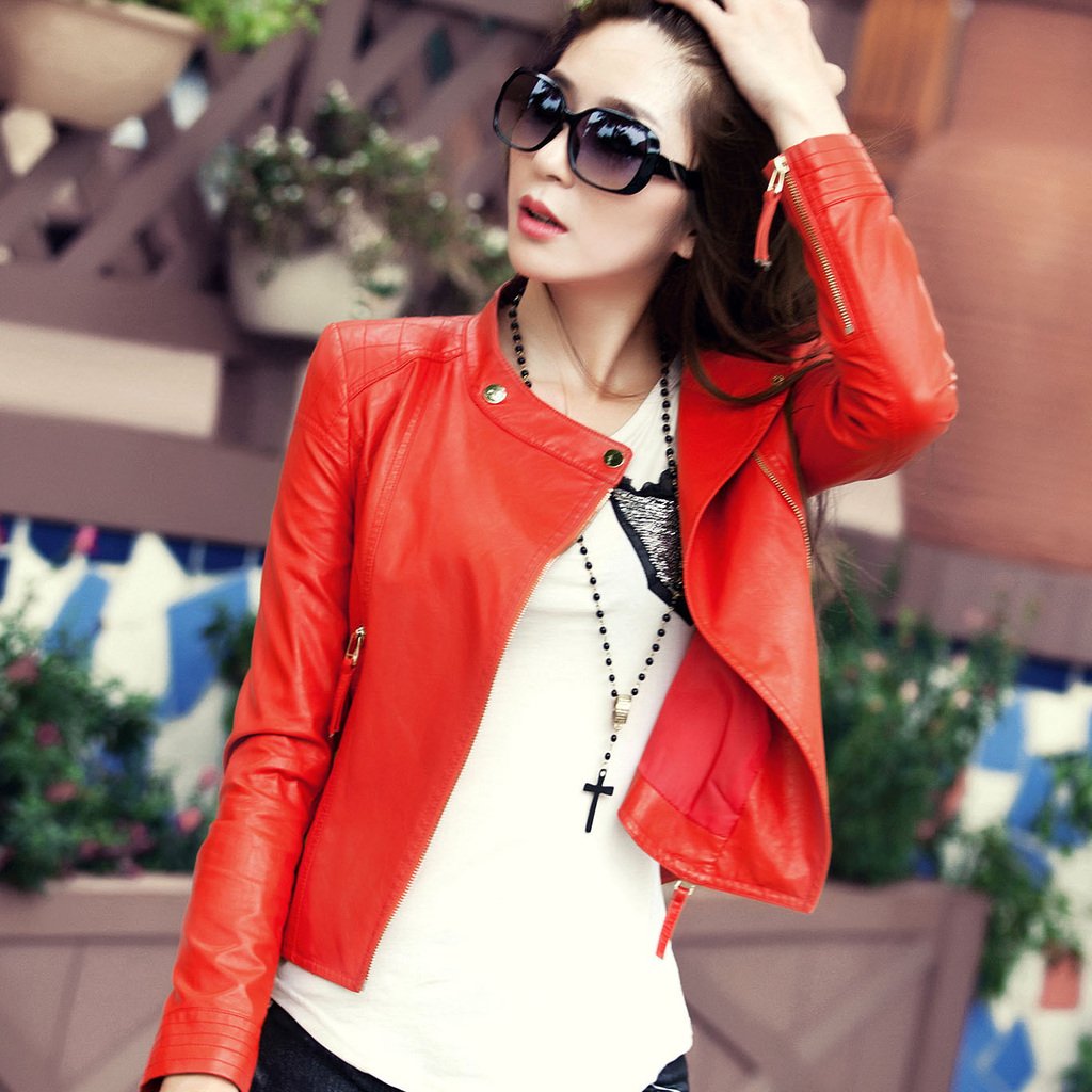 Leather clothing 2013 autumn outerwear short design slim candy color sweet elegant  leather clothing 5202