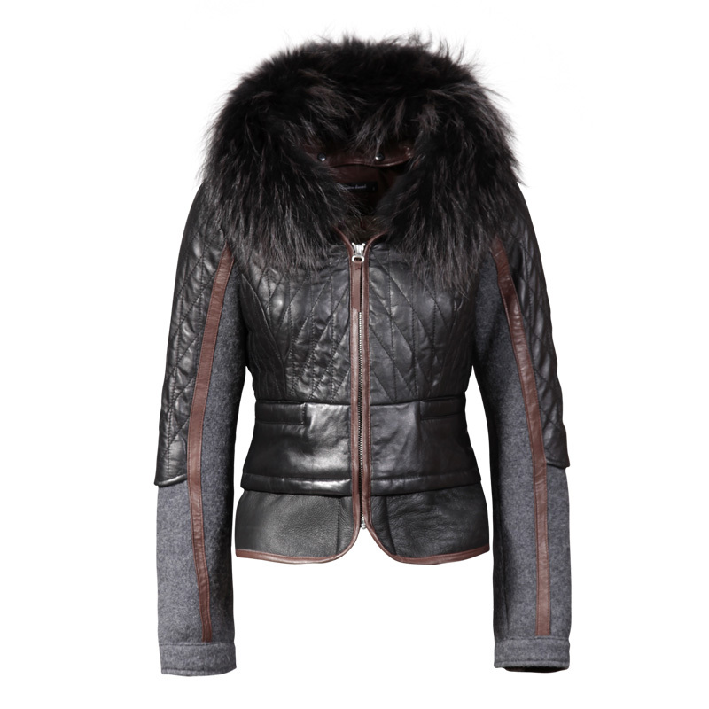 Leather clothing 2013 spring and autumn genuine leather Women short design slim waist slim sheepskin fur collar plus cotton