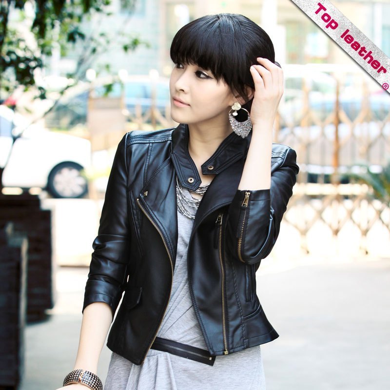 Leather clothing 2013 spring outerwear motorcycle pew ol short design slim small leather clothing female 6008