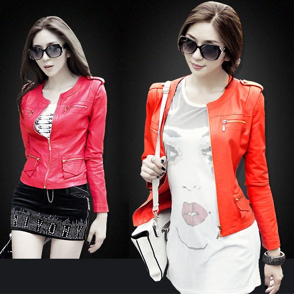 Leather clothing  autumn epaulette motorcycle short design women's PU small leather clothing women jacket 5105